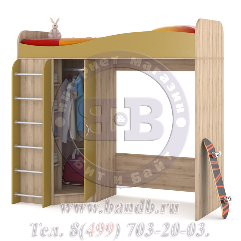 Кровать-чердак со шкафом Ника цвет бук песочный/золото инков Картинка № 2