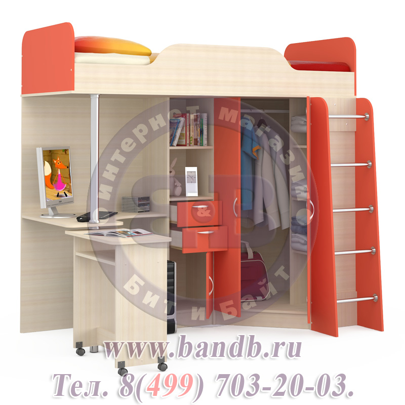 Кровать-чердак со столом Ника 427М цвет дуб молочный/розовый Картинка № 6