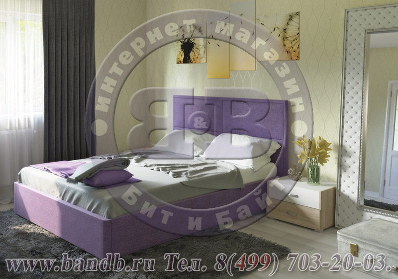 Кровать с подъёмным механизмом интерьерная Прага фиолетовая Картинка № 5