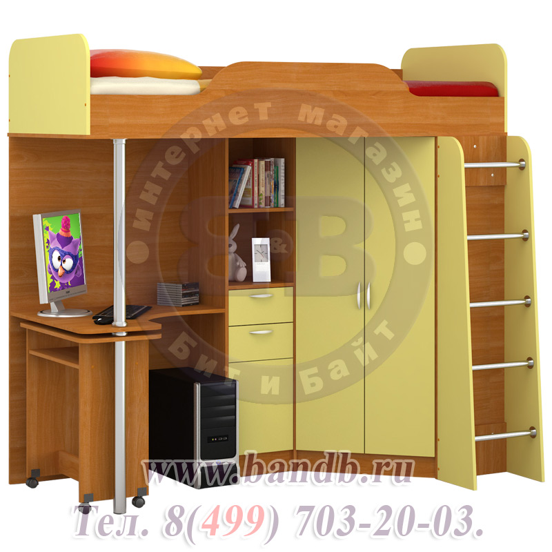 Кровать-чердак со столом Ника 427М цвет вишня/бежевый Картинка № 5