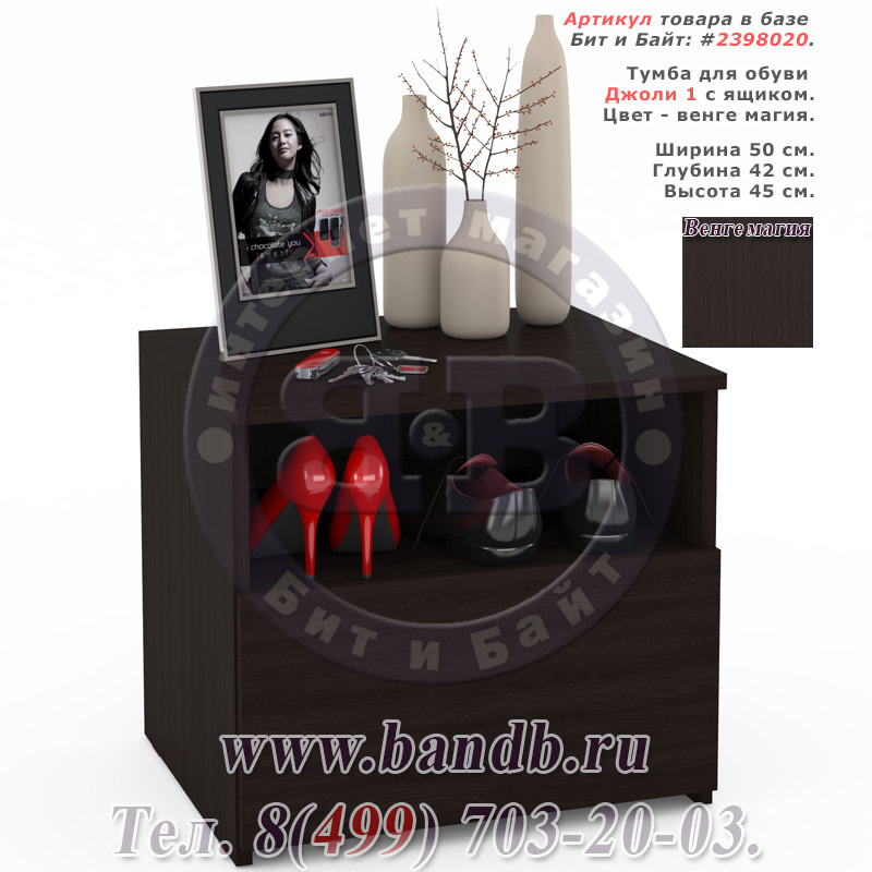 Тумба для обуви Джоли 1 с ящиком цвет венге магия Картинка № 1