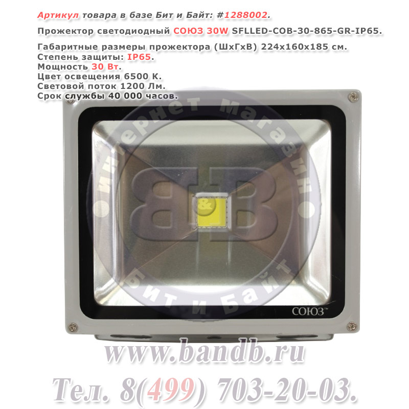 Прожектор светодиодный СОЮЗ 30W SFLLED-COB-30-865-GR-IP65 распродажа прожекторов IP65 Картинка № 1