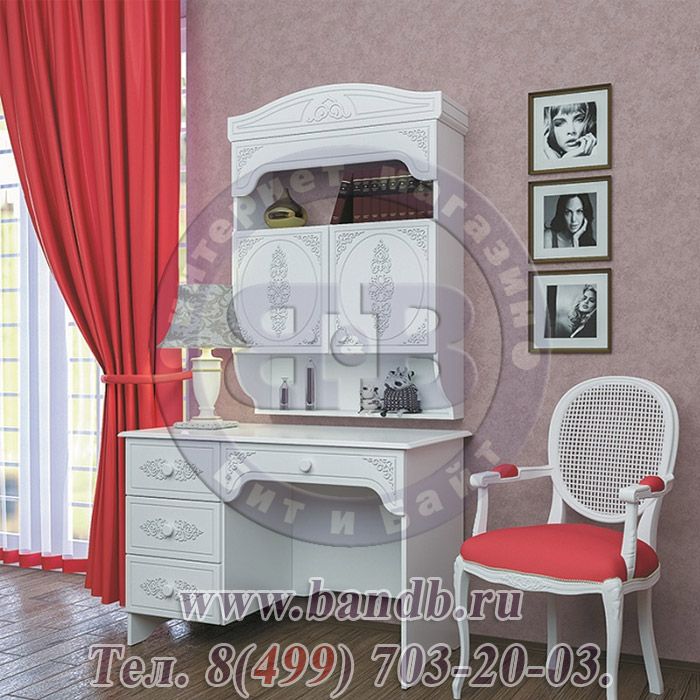 Корпусная мебель Ассоль Стол письменный зеркальный с навесным шкафом Картинка № 7
