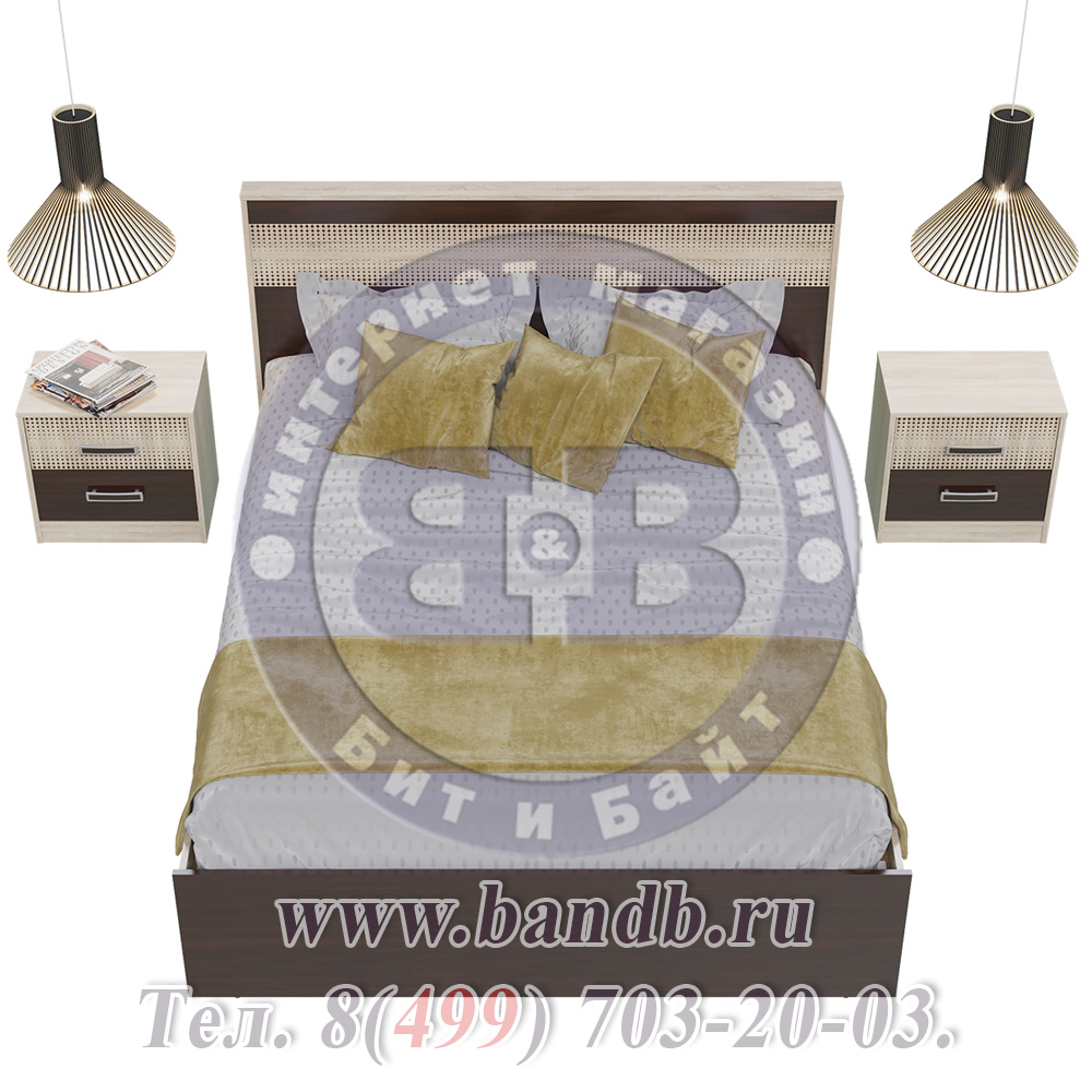 Кровать двуспальная с двумя прикроватными тумбочками Румба цвет дуб сонома/венге Картинка № 5