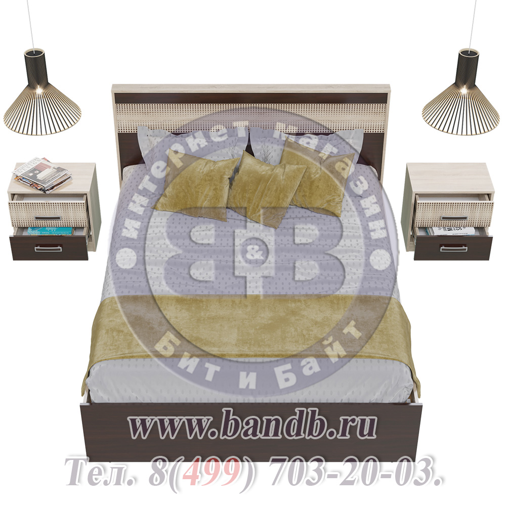 Кровать двуспальная с двумя прикроватными тумбочками Румба цвет дуб сонома/венге Картинка № 6