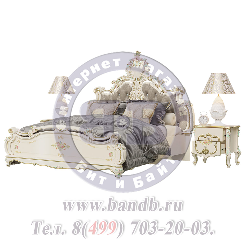Двуспальная кровать 1800 с двумя тумбами Шейх цвет слоновая кость Картинка № 2