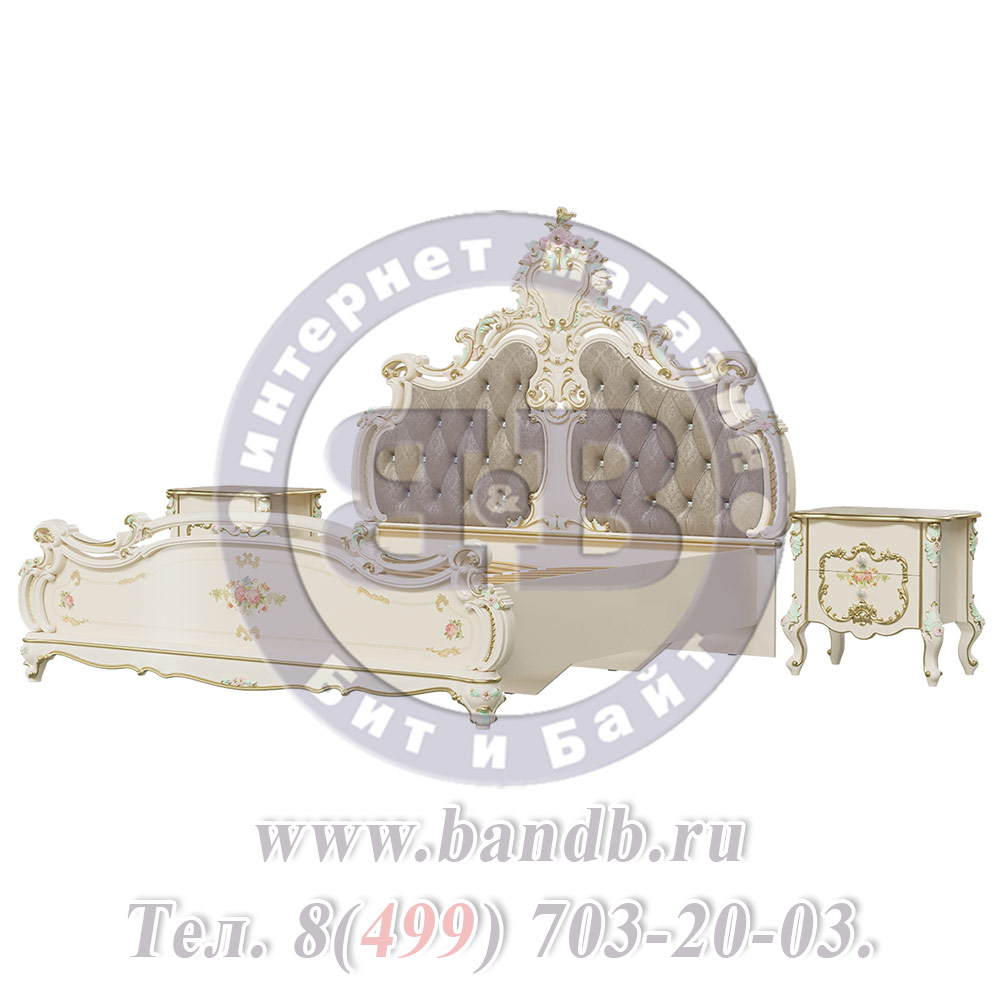 Двуспальная кровать 1800 с двумя тумбами Шейх цвет слоновая кость Картинка № 3