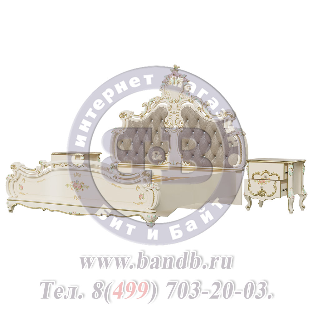Двуспальная кровать 1800 с двумя тумбами Шейх цвет слоновая кость Картинка № 4