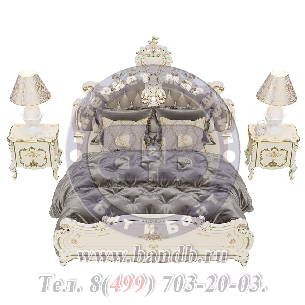 Двуспальная кровать 1800 с двумя тумбами Шейх цвет слоновая кость Картинка № 5