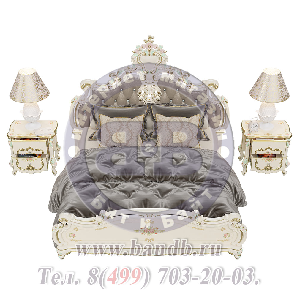 Двуспальная кровать 1800 с двумя тумбами Шейх цвет слоновая кость Картинка № 6