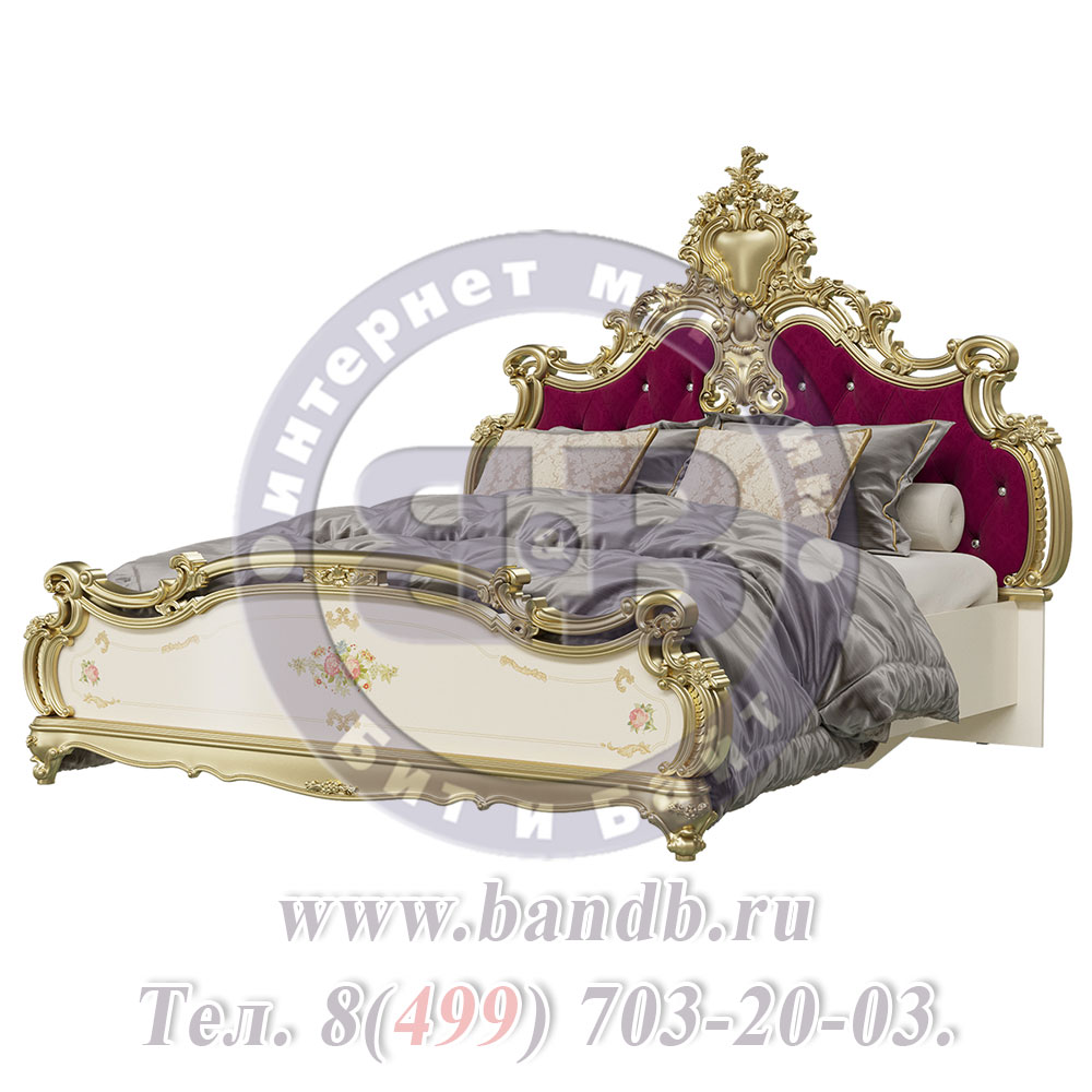 Двуспальная кровать 1800 с двумя тумбами Шейх цвет слоновая кость/золото Картинка № 10