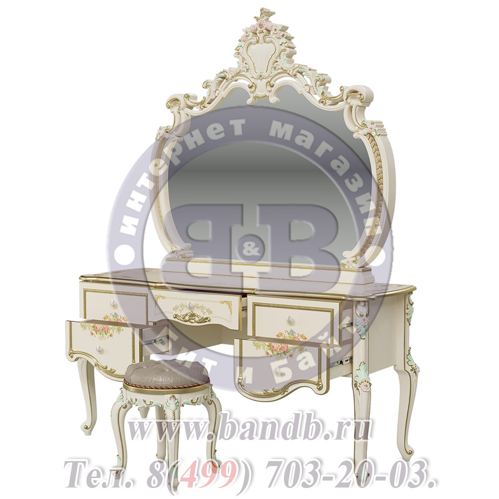 Стол туалетный с пуфиком и зеркалом Шейх цвет слоновая кость Картинка № 4
