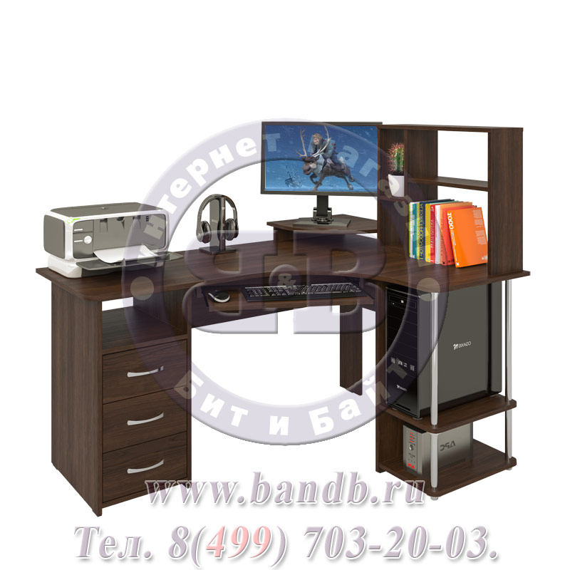 Угловой компьютерный стол С237 с надстройкой тёмный орех Картинка № 2