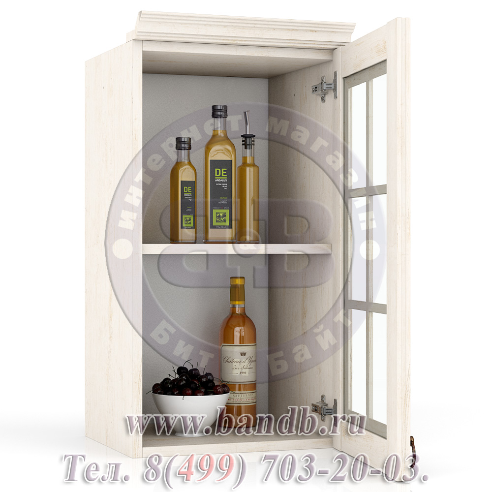Шкаф настенный со стеклом Амели 40 см. универсальный, цвет дуб прованс Картинка № 2