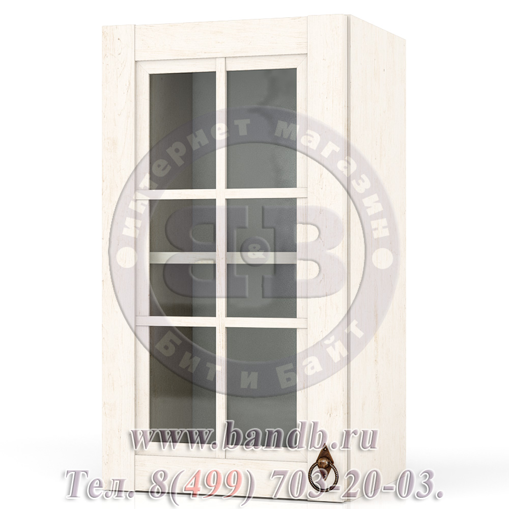 Шкаф настенный со стеклом Амели 40 см. универсальный, цвет дуб прованс Картинка № 5