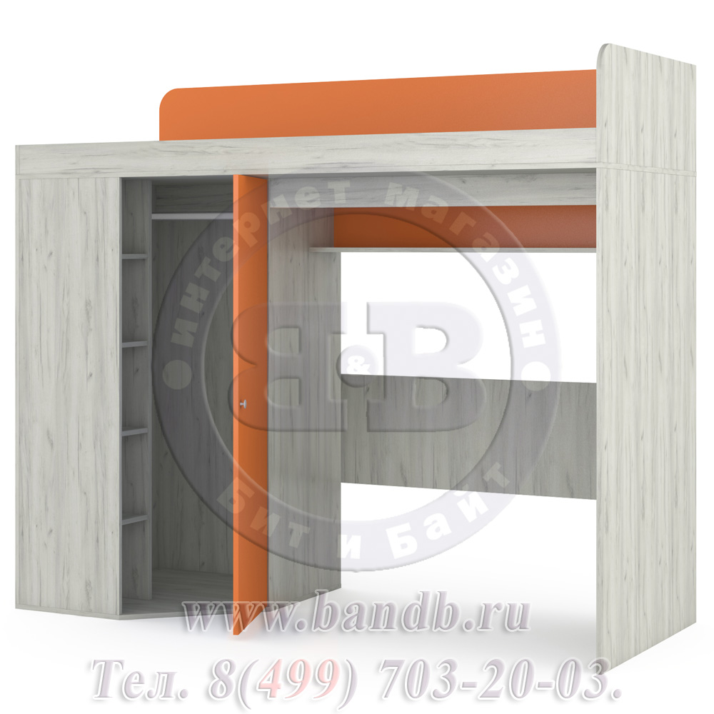 Тетрис 1 МС 345 Кровать-чердак, дуб белый/оранжевый Картинка № 2