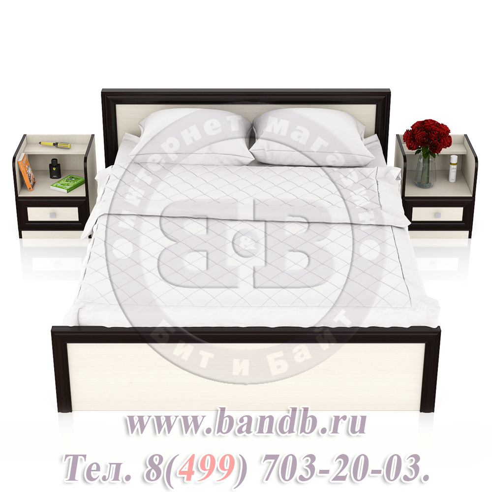 Кровать двуспальная Аврора 1600 + две тумбы цвет дуб/венге спальное место 1600х2000 мм. Картинка № 5