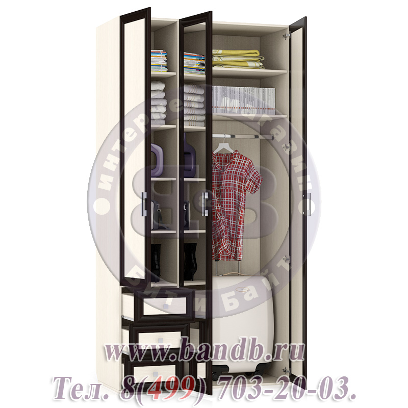 Шкаф широкий с зеркалом на средней двери Аврора ШК-24ЗС цвет дуб/венге Картинка № 2