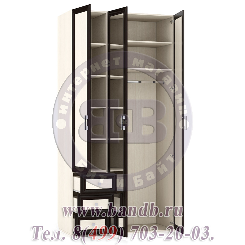 Шкаф широкий с зеркалом на средней двери Аврора ШК-24ЗС цвет дуб/венге Картинка № 3
