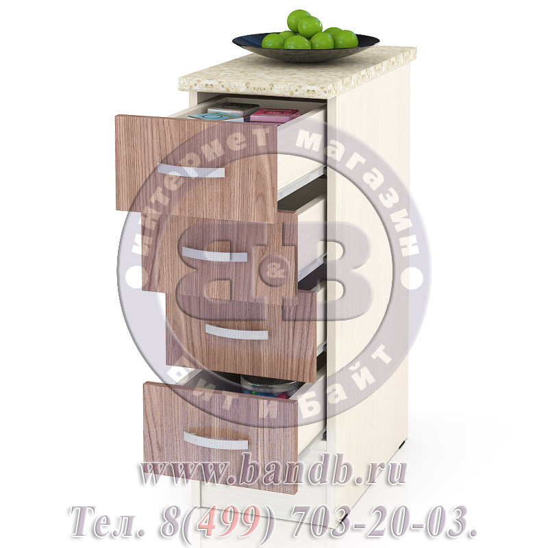 Кухня Мери ШН4Я300 Стол с 4 ящиками 30 см., цвет дуб/ясень шимо тёмный Картинка № 2