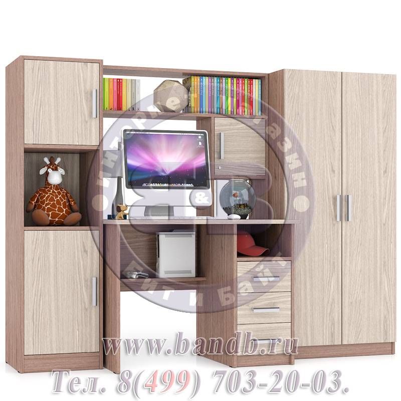 Компьютерный стол с пеналом и шкафом МД-СК-9 цвет ясень шимо светлый/ясень шимо тёмный Картинка № 5
