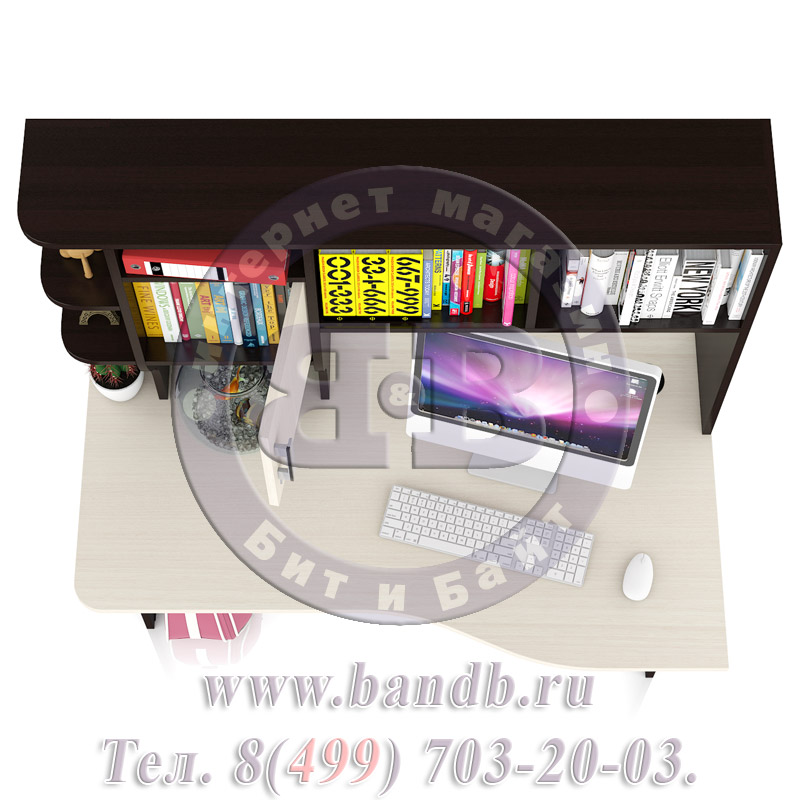Стол компьютерный с надстройкой Лидер 5, цвет венге/дуб, универсальная сборка Картинка № 6