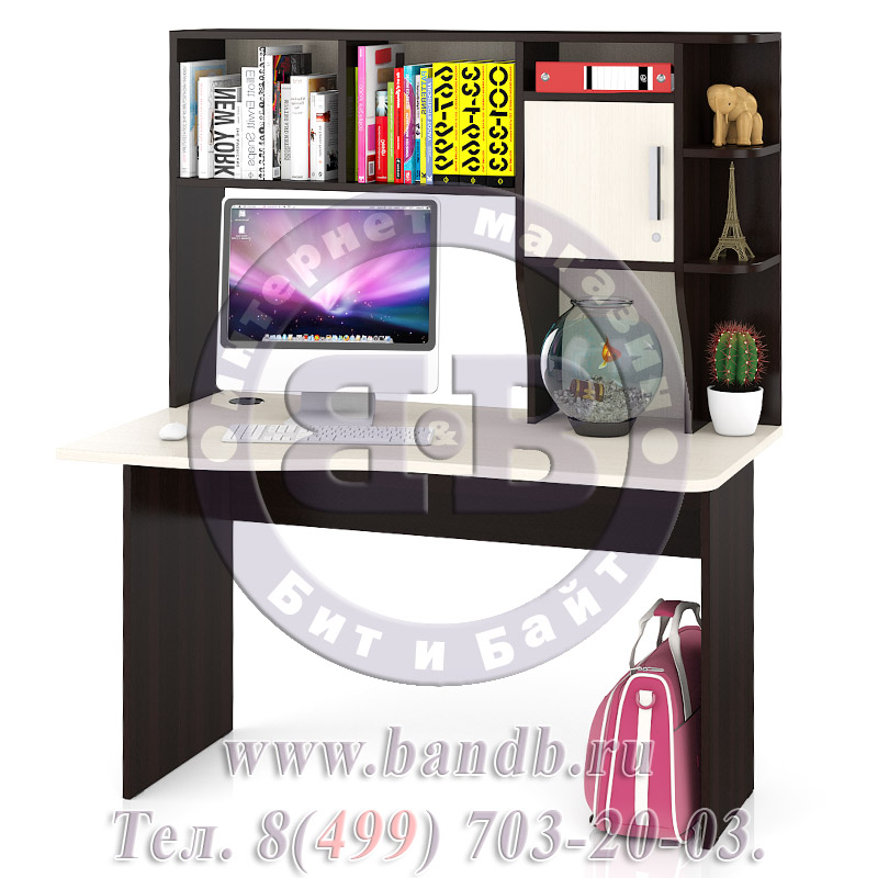 Стол компьютерный с надстройкой Лидер 5, цвет венге/дуб, универсальная сборка Картинка № 9