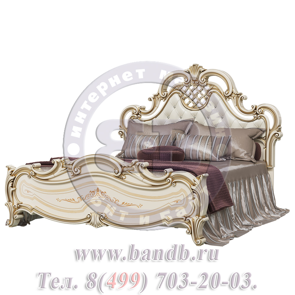 Двуспальная кровать Грация 1600 мягкое изголовье с двумя тумбами цвет слоновая кость Картинка № 9