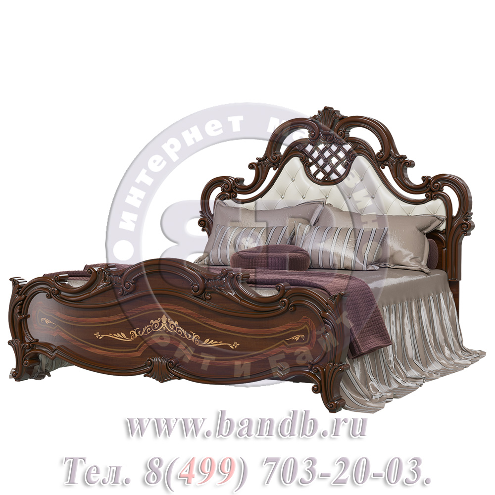 Двуспальная кровать Грация 1600 мягкое изголовье с двумя тумбами цвет орех тайский Картинка № 9