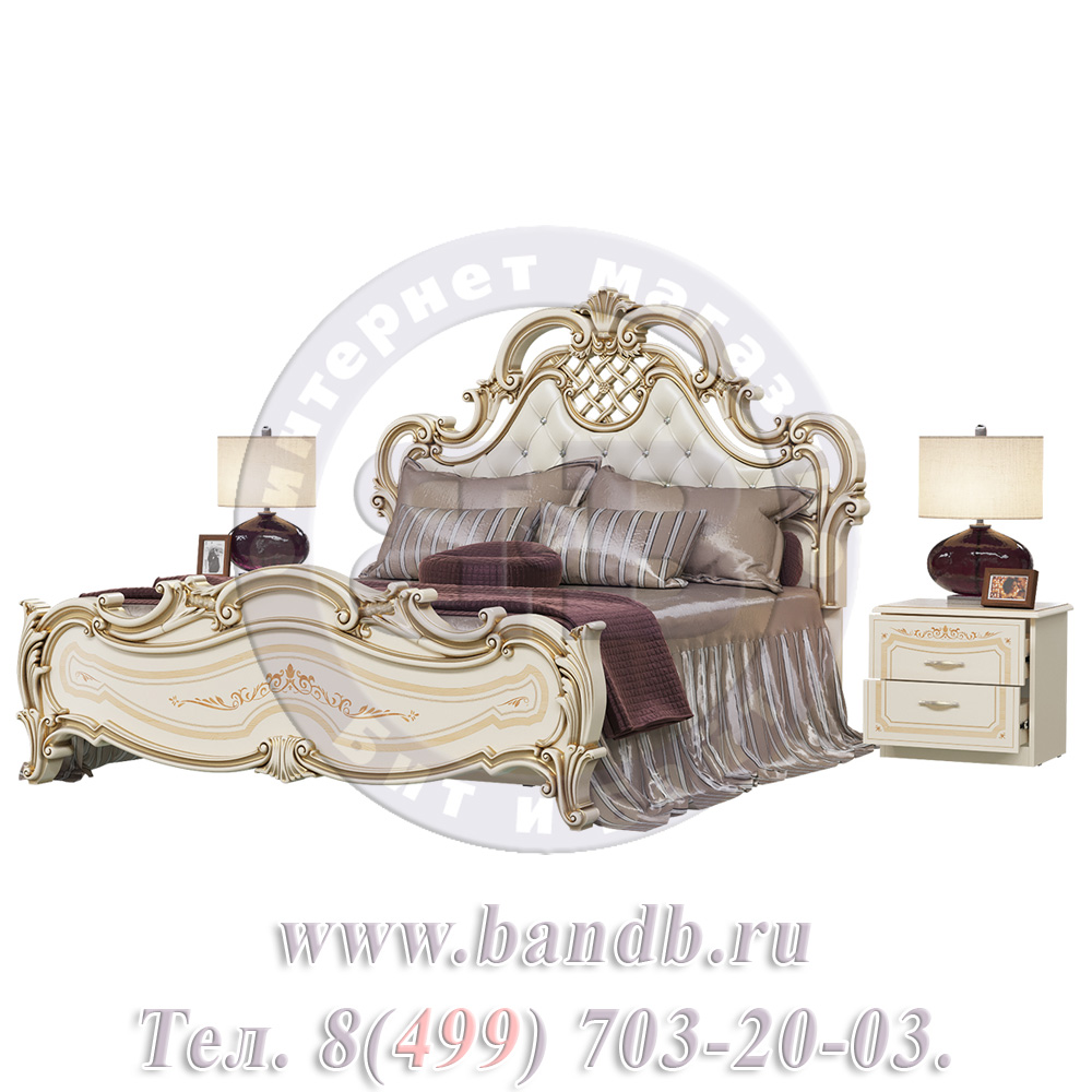 Двуспальная кровать Грация 1600 мягкое изголовье с двумя тумбами цвет слоновая кость Картинка № 2