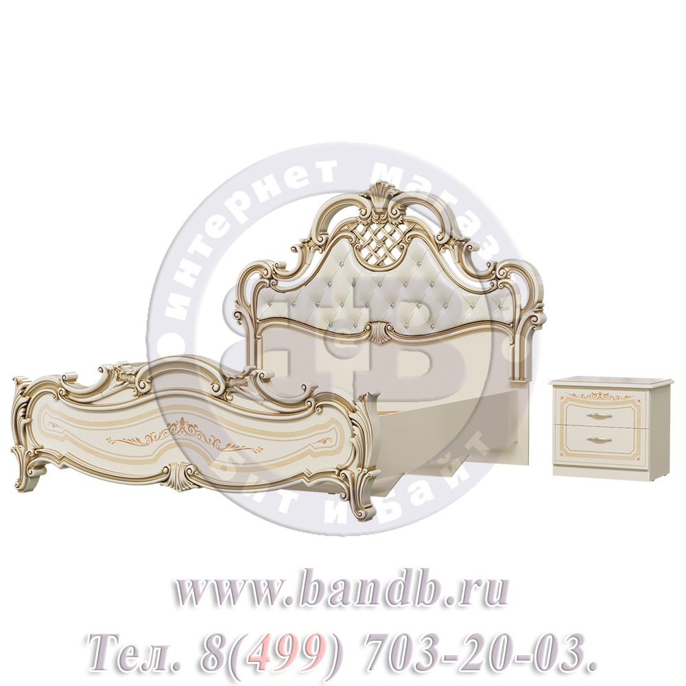Двуспальная кровать Грация 1600 мягкое изголовье с двумя тумбами цвет слоновая кость Картинка № 3