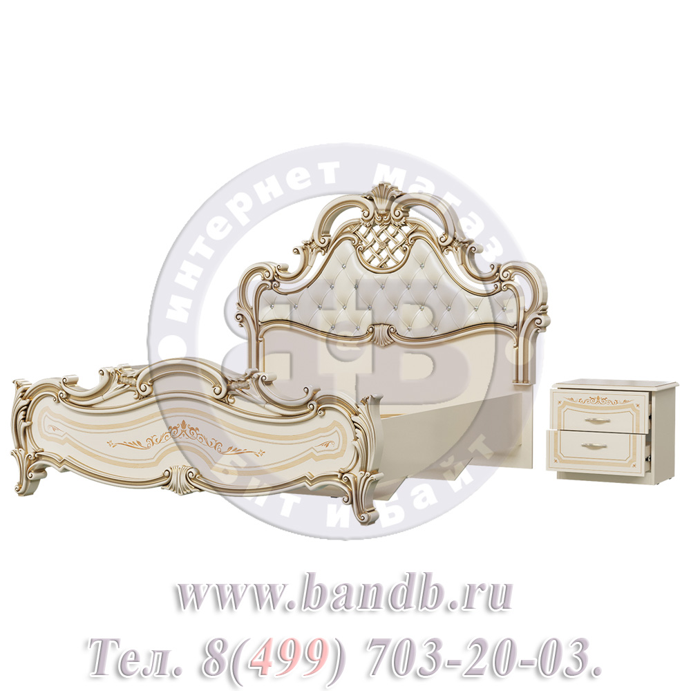 Двуспальная кровать Грация 1600 мягкое изголовье с двумя тумбами цвет слоновая кость Картинка № 4