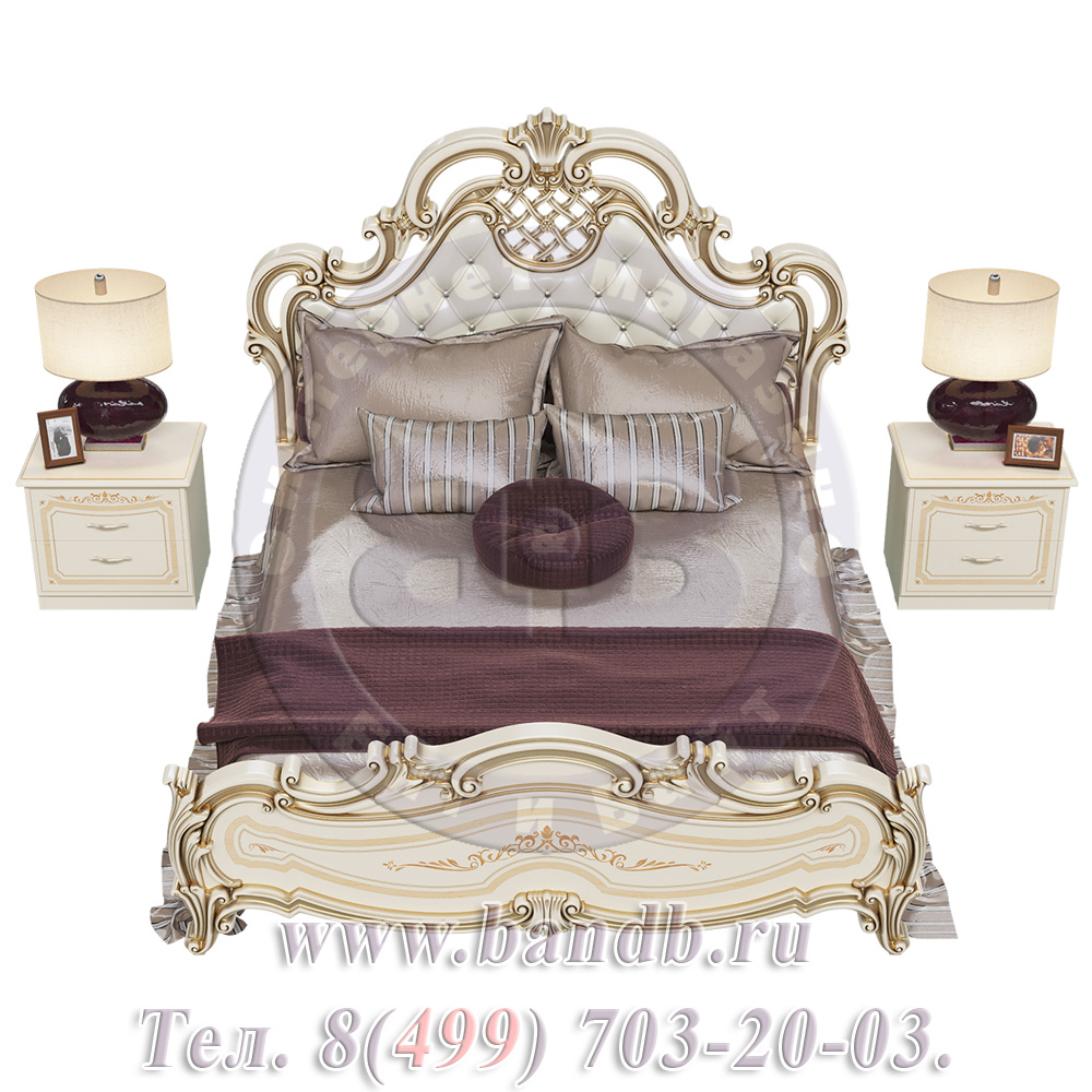 Двуспальная кровать Грация 1600 мягкое изголовье с двумя тумбами цвет слоновая кость Картинка № 5