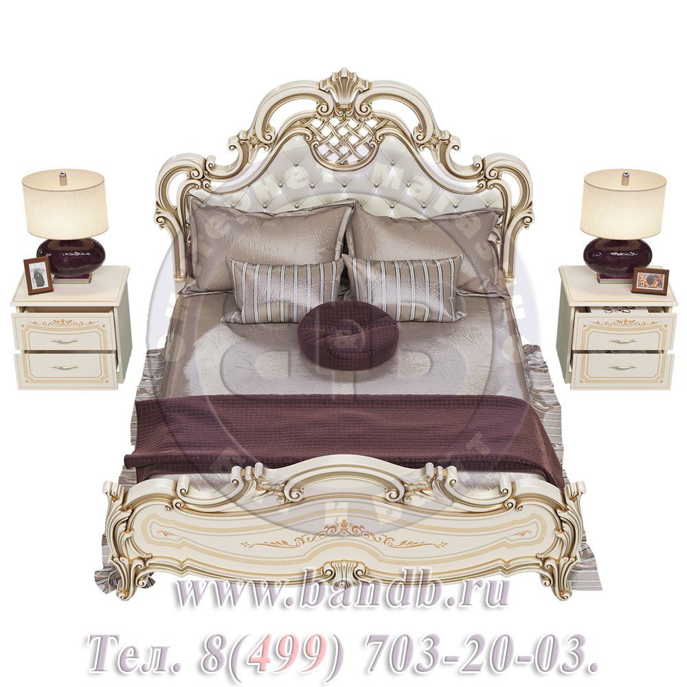 Двуспальная кровать Грация 1600 мягкое изголовье с двумя тумбами цвет слоновая кость Картинка № 6