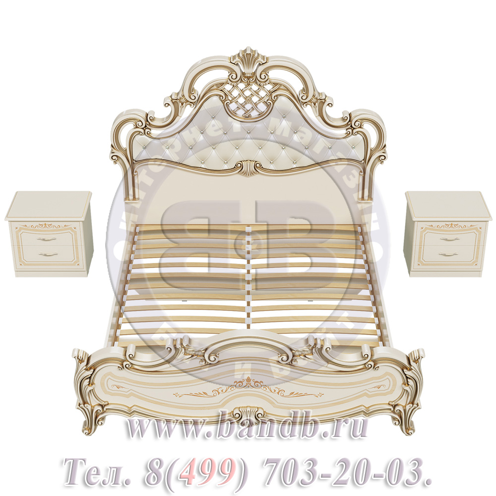 Двуспальная кровать Грация 1600 мягкое изголовье с двумя тумбами цвет слоновая кость Картинка № 7