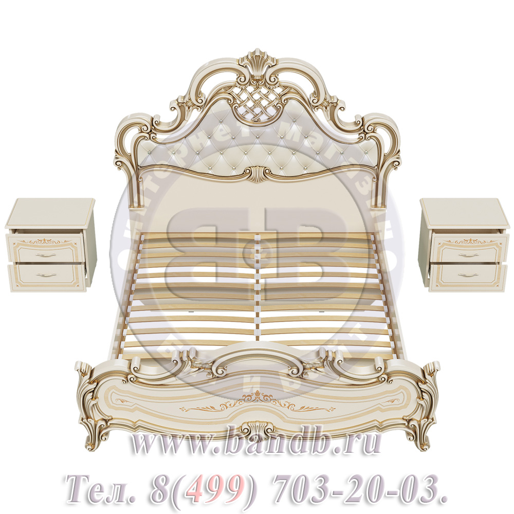 Двуспальная кровать Грация 1600 мягкое изголовье с двумя тумбами цвет слоновая кость Картинка № 8