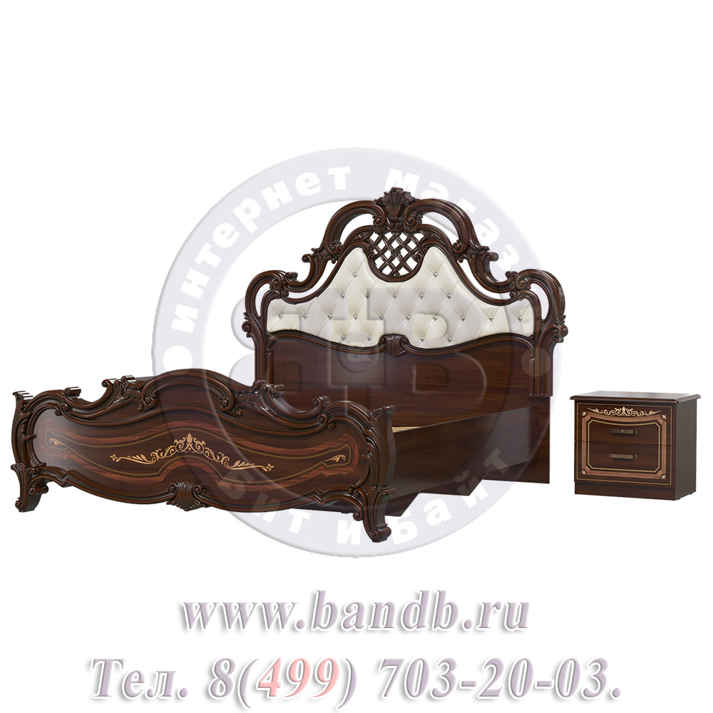 Двуспальная кровать Грация 1600 мягкое изголовье с двумя тумбами цвет орех тайский Картинка № 3