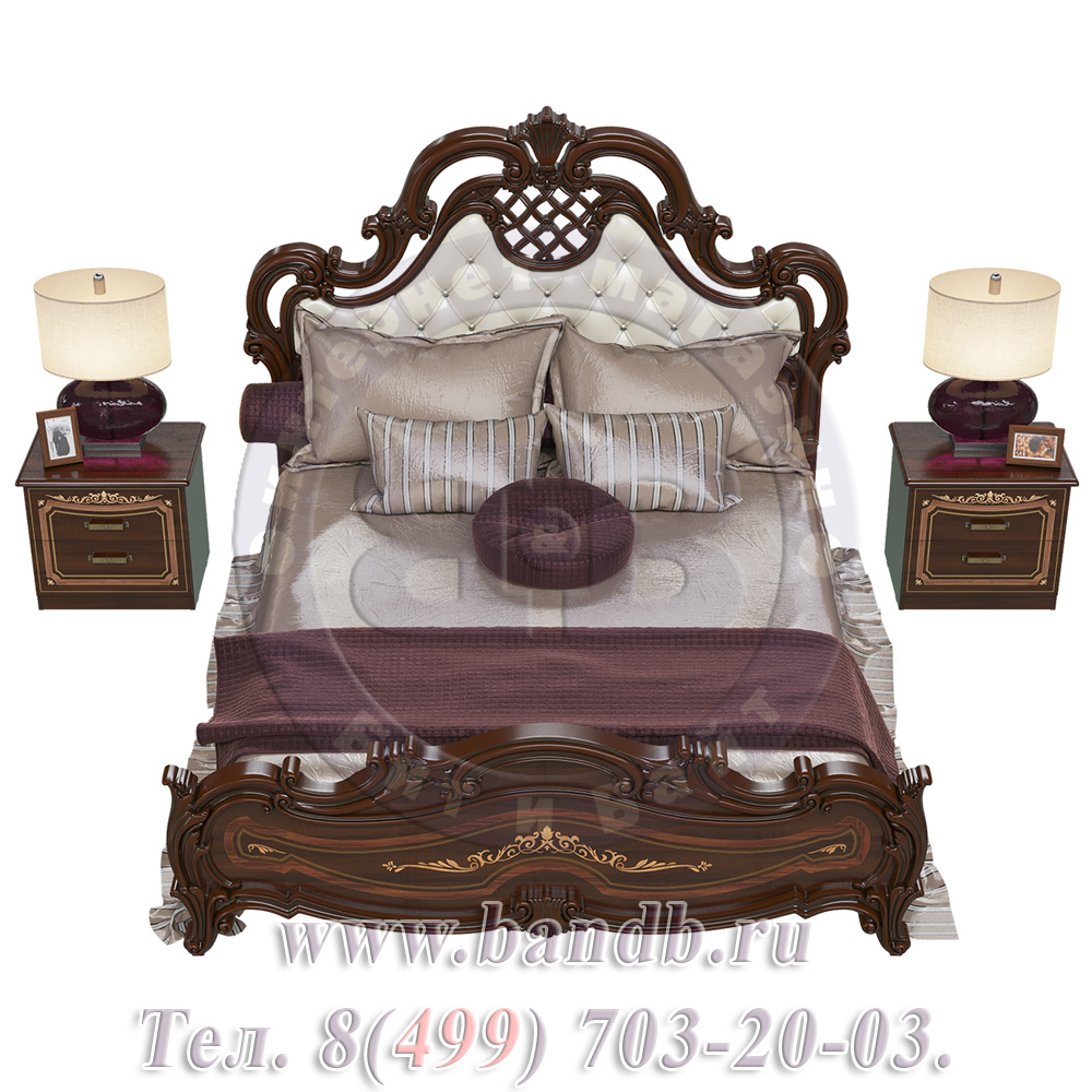 Двуспальная кровать Грация 1600 мягкое изголовье с двумя тумбами цвет орех тайский Картинка № 5