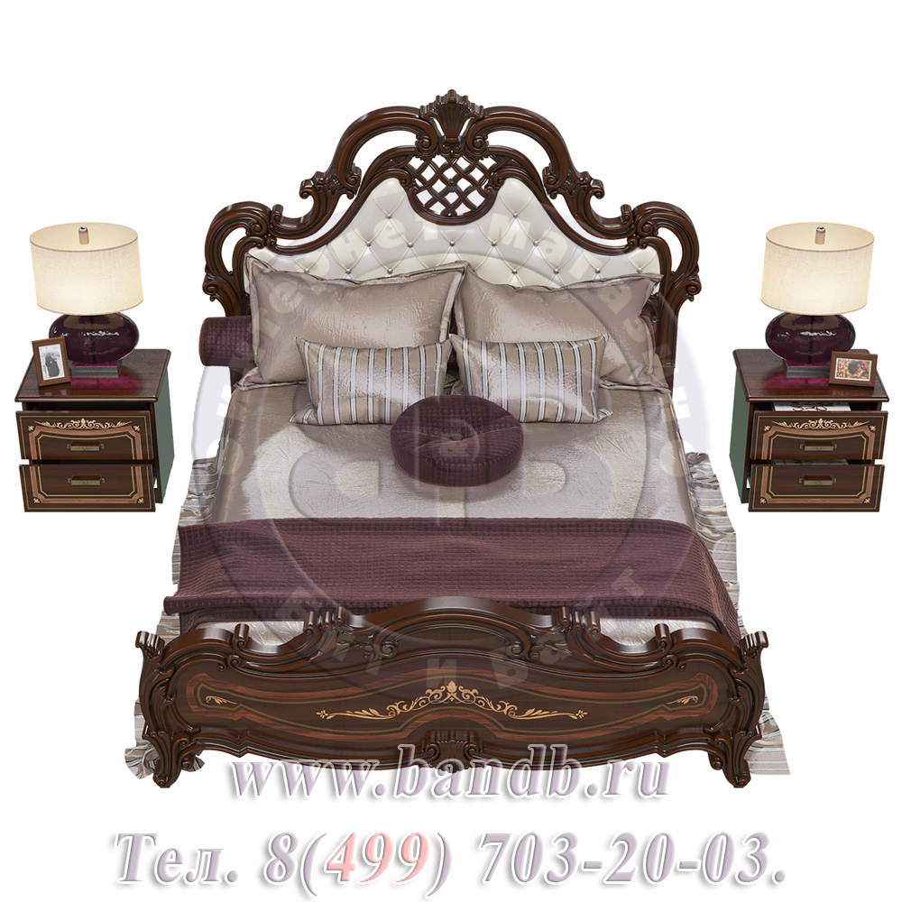 Двуспальная кровать Грация 1600 мягкое изголовье с двумя тумбами цвет орех тайский Картинка № 6