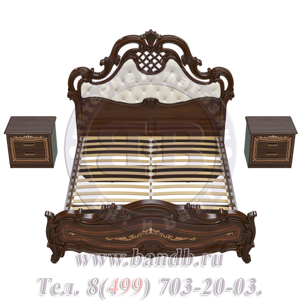 Двуспальная кровать Грация 1600 мягкое изголовье с двумя тумбами цвет орех тайский Картинка № 7