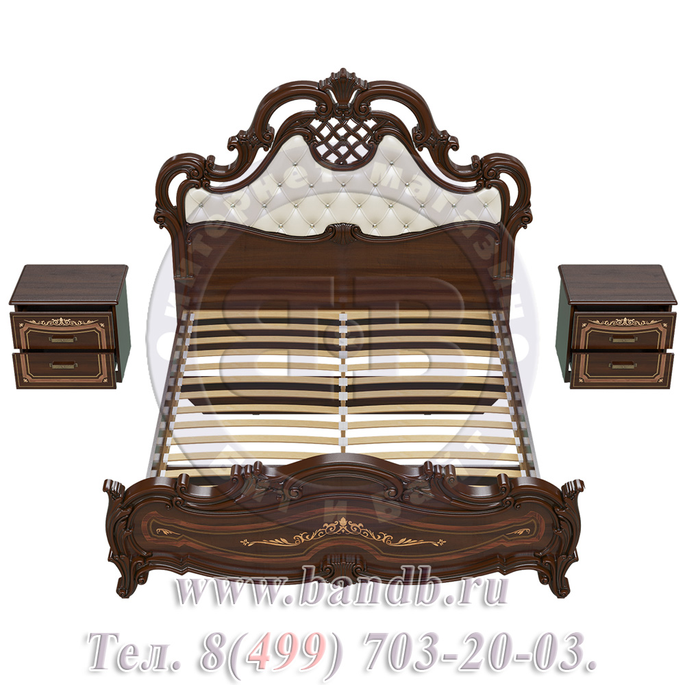 Двуспальная кровать Грация 1600 мягкое изголовье с двумя тумбами цвет орех тайский Картинка № 8