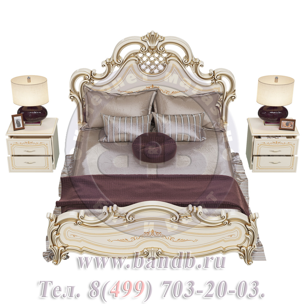 Кровать Грация 1600 с двумя прикроватными тумбами цвет слоновая кость Картинка № 6