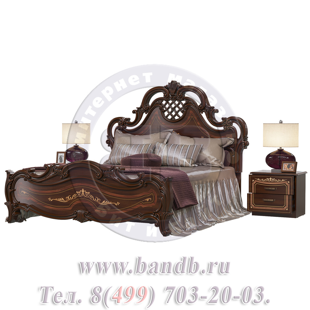 Кровать Грация 1600 с двумя прикроватными тумбами цвет орех тайский Картинка № 2