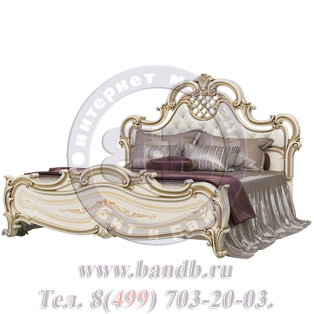 Кровать Грация 1800 мягкое изголовье с двумя тумбочами цвет слоновая кость Картинка № 9