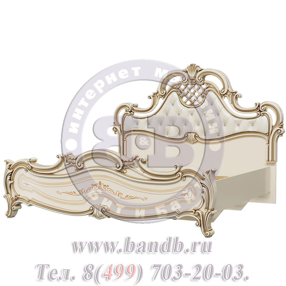 Двуспальная кровать 1800 с мягким изголовьем Грация цвет слоновая кость Картинка № 2
