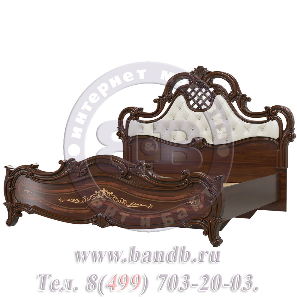 Двуспальная кровать 1800 с мягким изголовьем Грация цвет орех тайский Картинка № 2