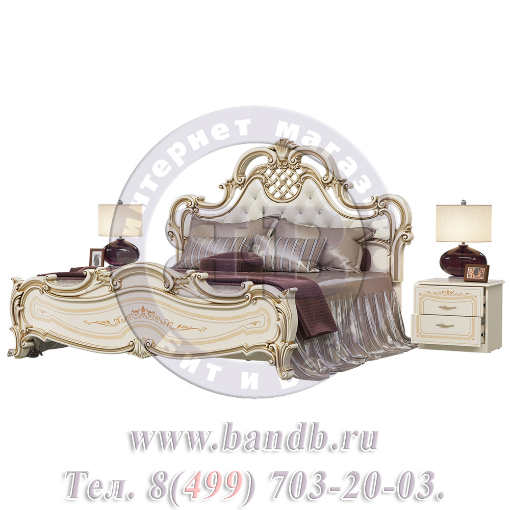 Кровать Грация 1800 мягкое изголовье с двумя тумбочами цвет слоновая кость Картинка № 2