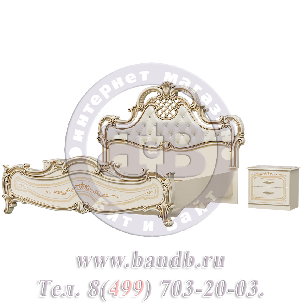 Кровать Грация 1800 мягкое изголовье с двумя тумбочами цвет слоновая кость Картинка № 3