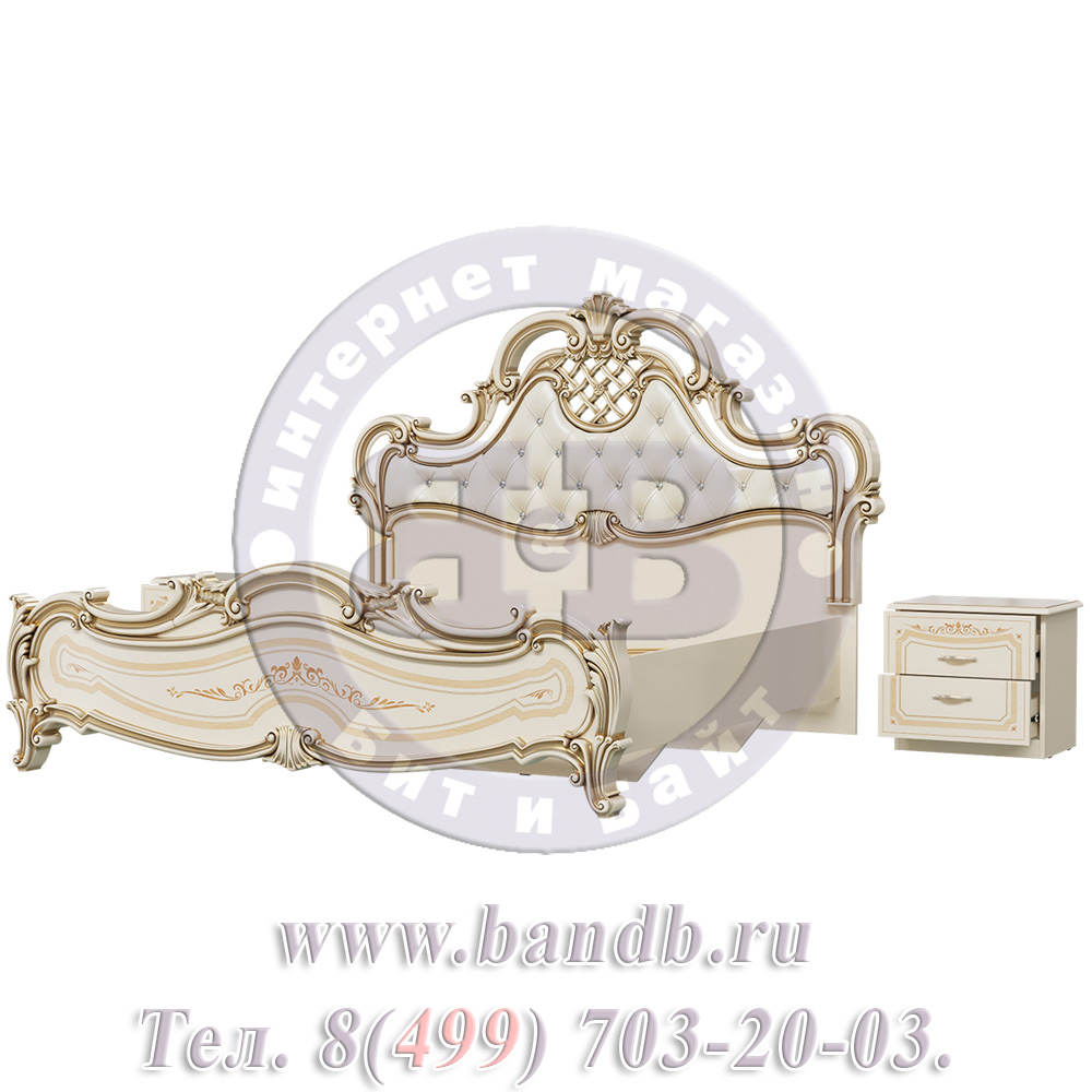 Кровать Грация 1800 мягкое изголовье с двумя тумбочами цвет слоновая кость Картинка № 4