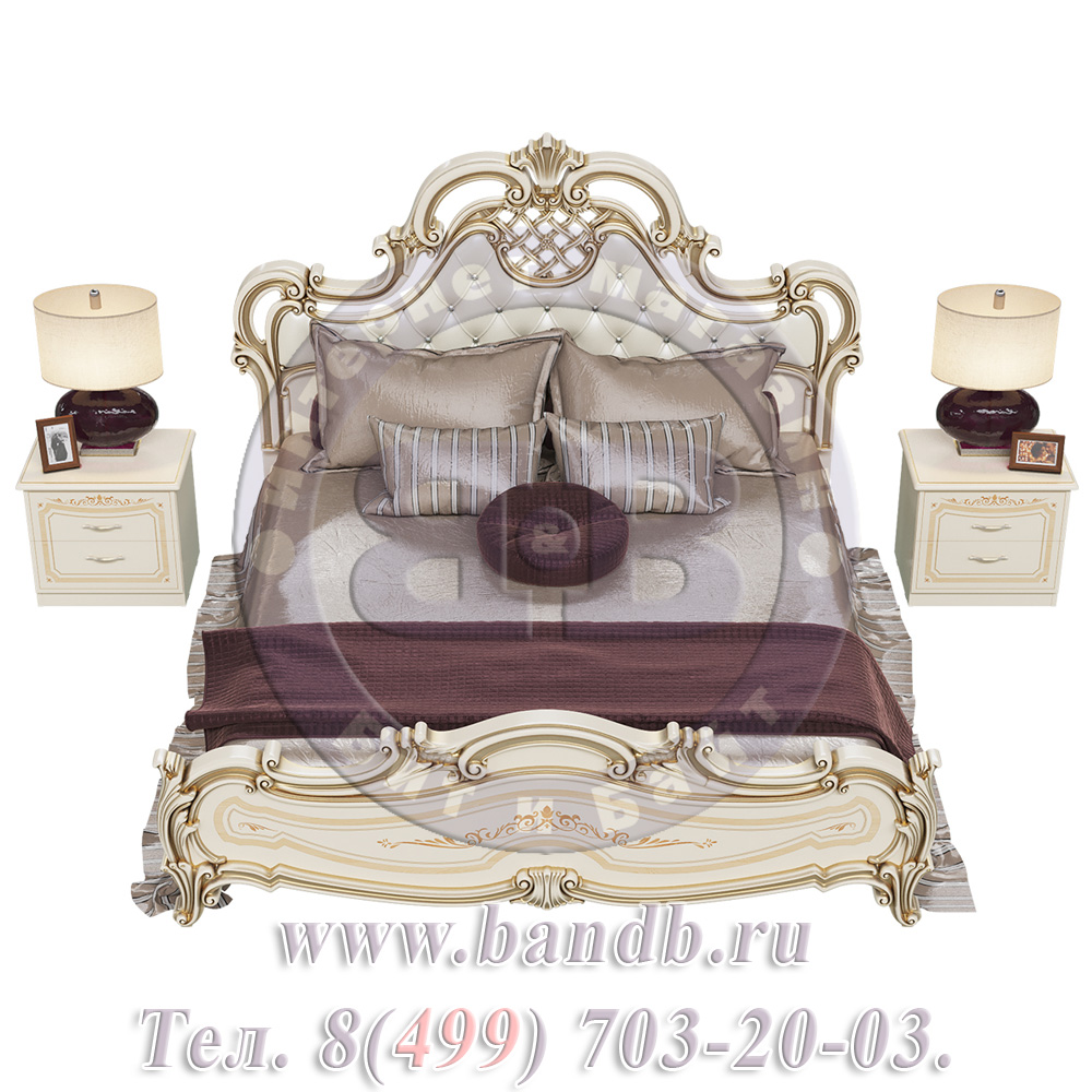 Кровать Грация 1800 мягкое изголовье с двумя тумбочами цвет слоновая кость Картинка № 5